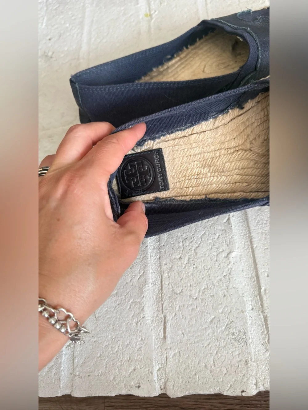 Tory Burch Navy Leather Espadrille Flats Size 8